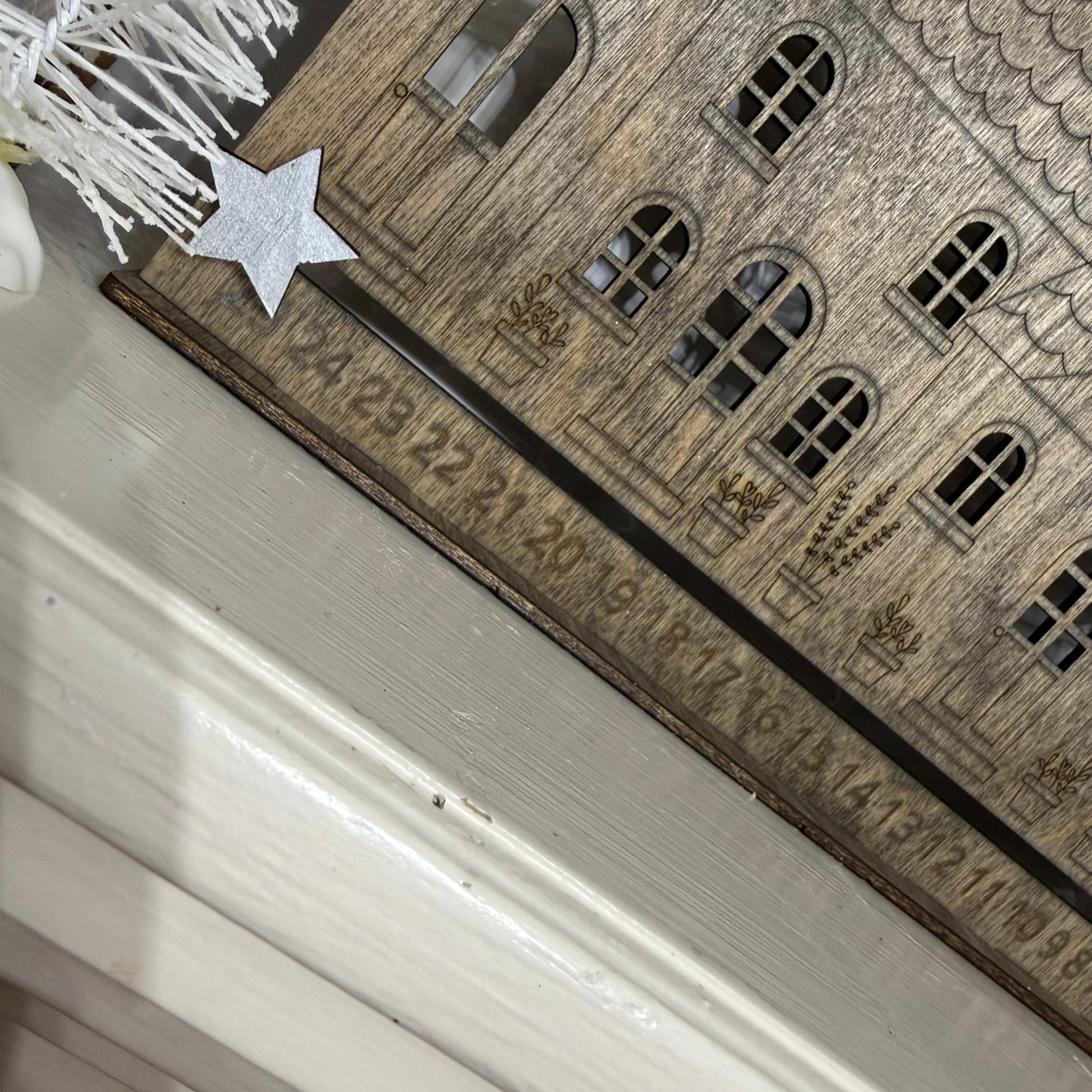 Rustic Wooden Christmas Countdown Calendar | Engraved Christmas Village Decor
