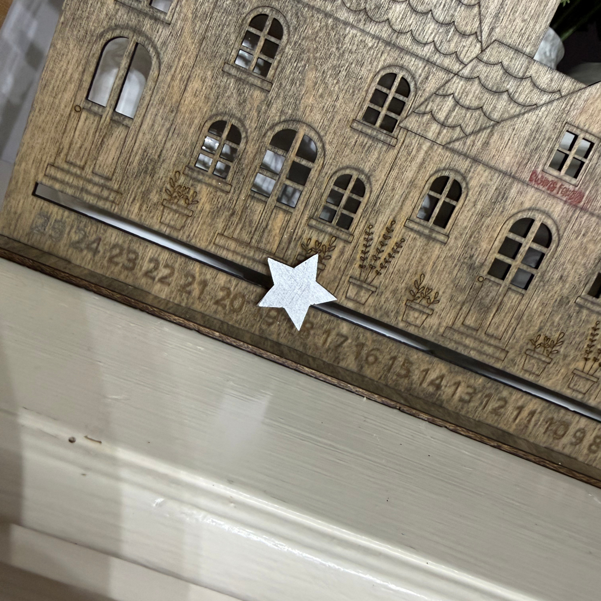 Rustic Wooden Christmas Countdown Calendar | Engraved Christmas Village Decor